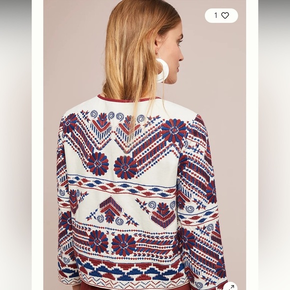 Anthropologie Patterned Utility Greenwich Embroidered Jacket Size Medium - Picture 7 of 9
